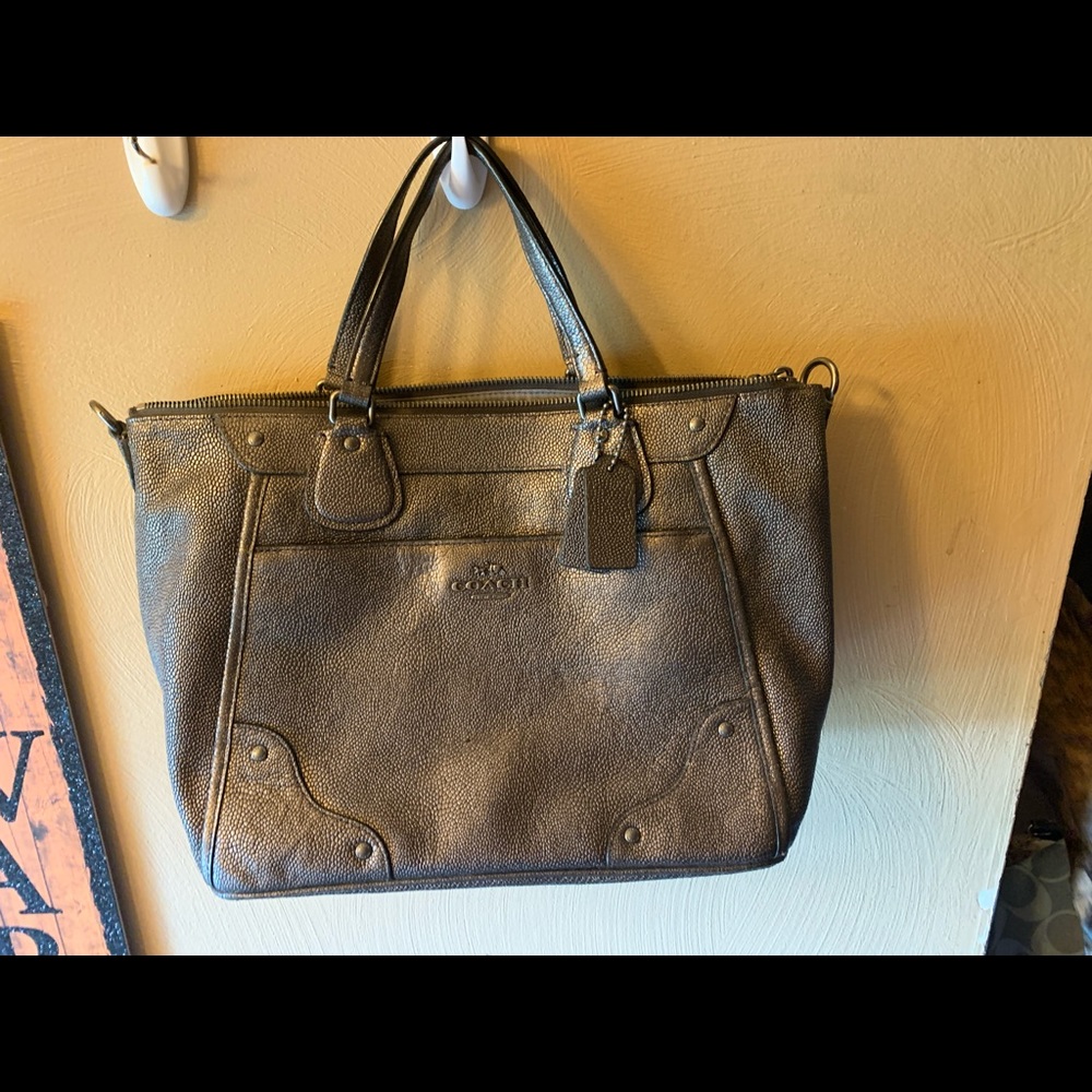 Metallic coach bag